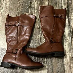Brown faux leather boots